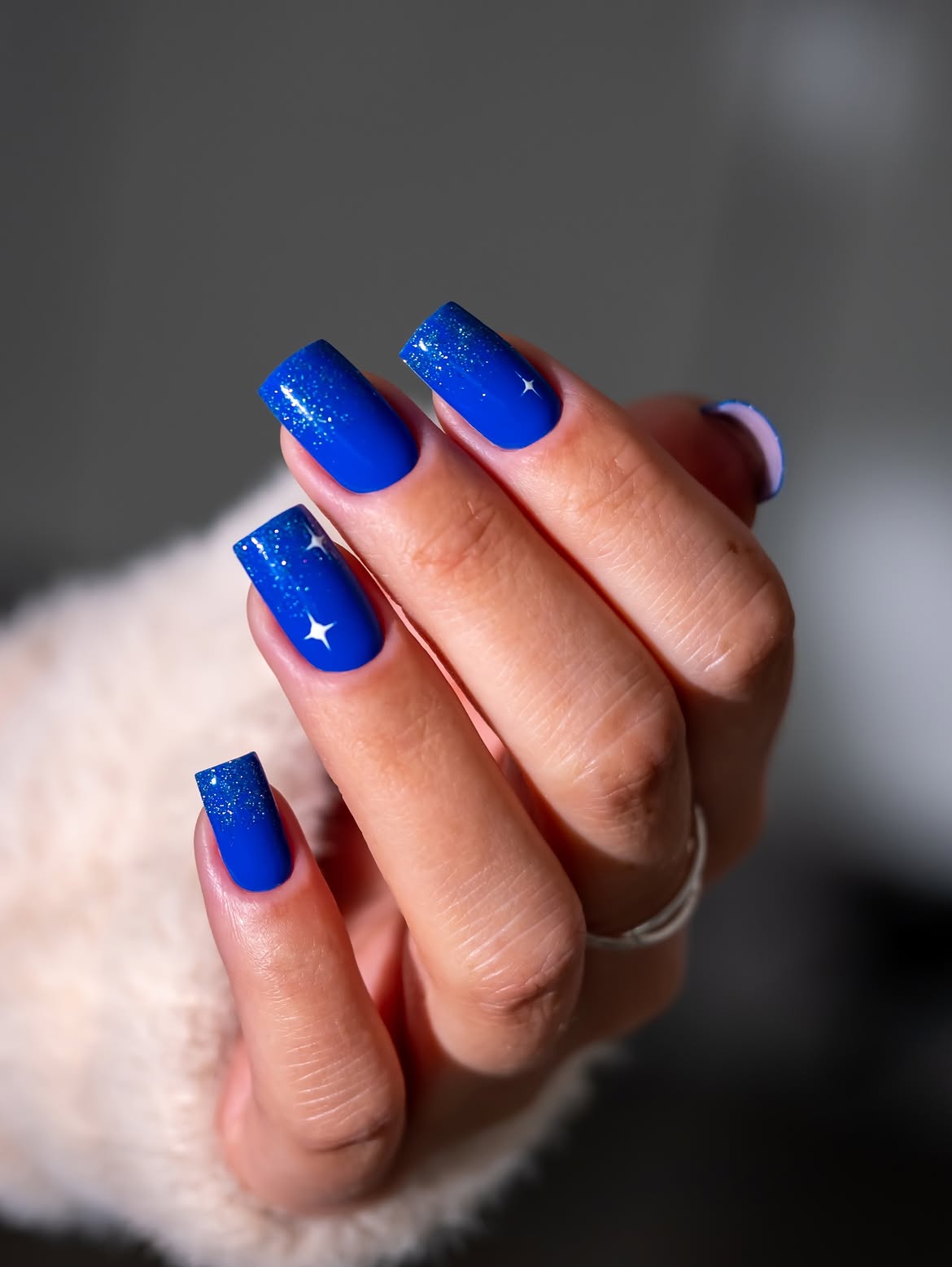 Celestial Blue Glitter Square Nails