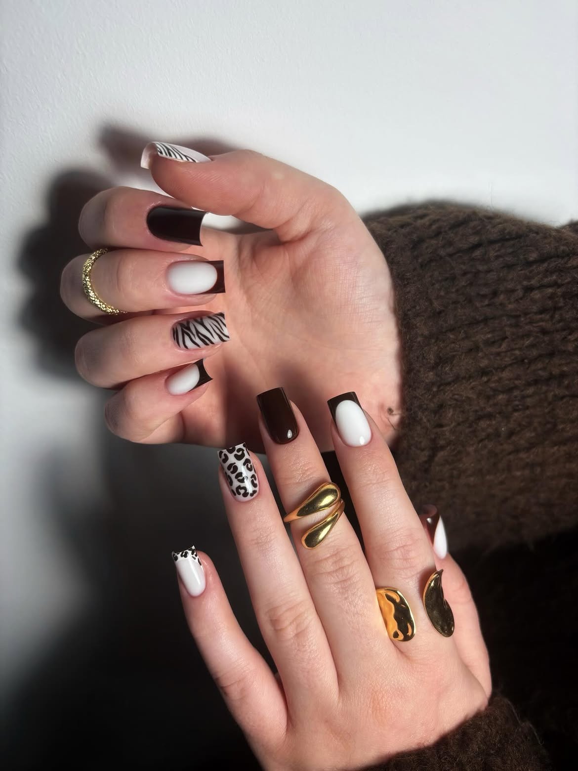 Chic Animal Print Square French Tips