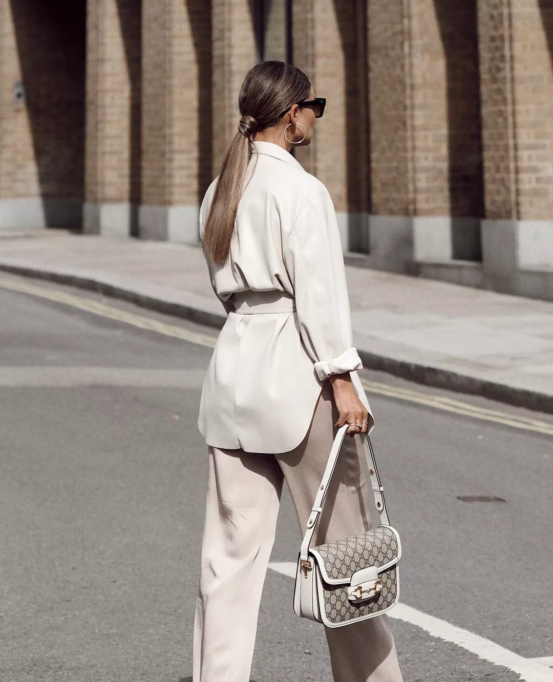 Chic Beige Blazer With Matching Trousers Outfit