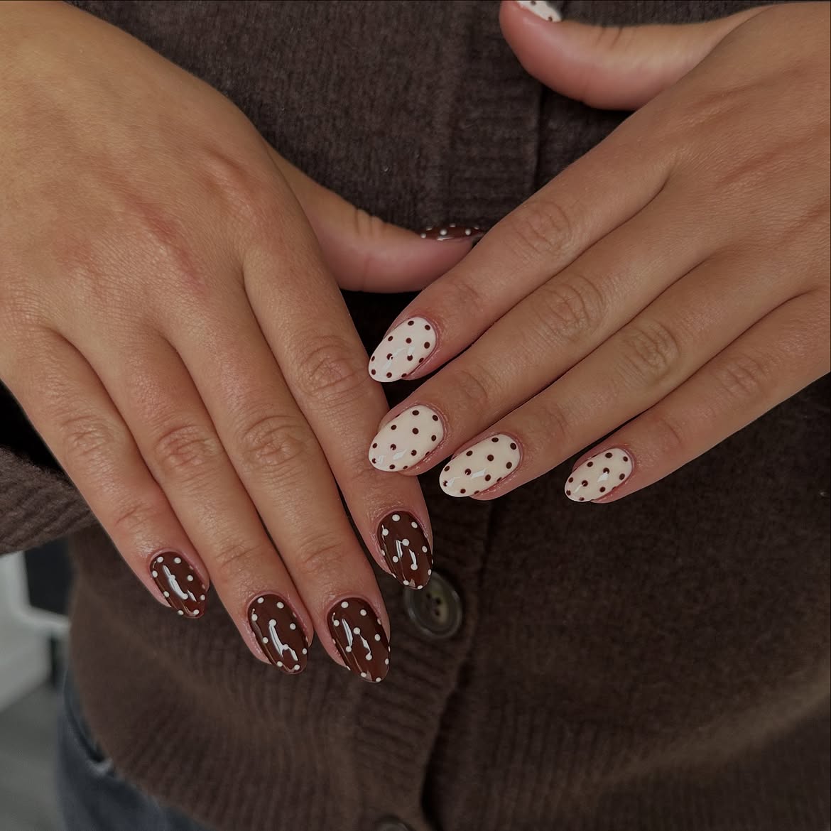 Chic Brown and Cream Polka Dot Almonds