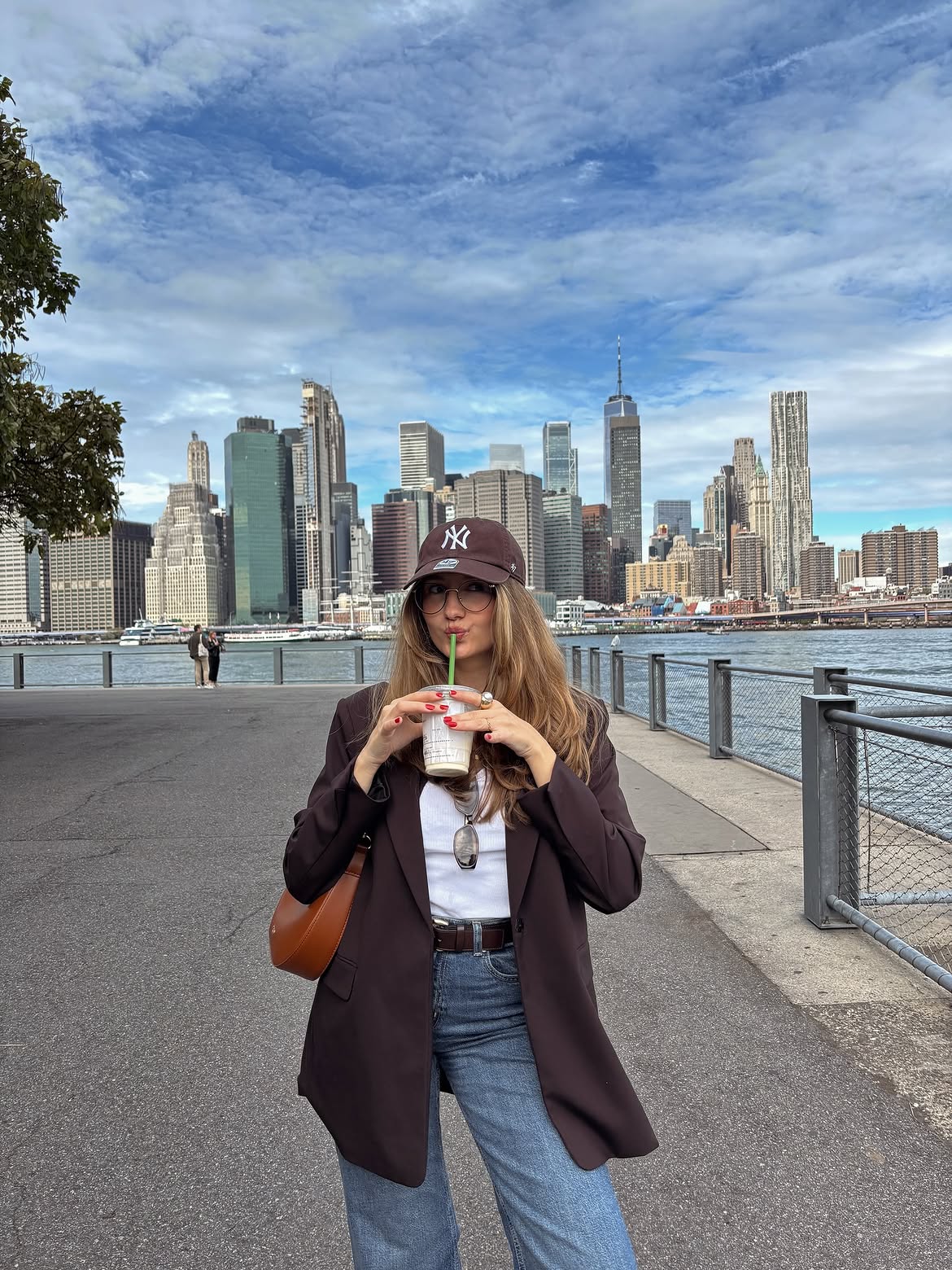 Chic Brown Blazer Paired With Light Wash Denim