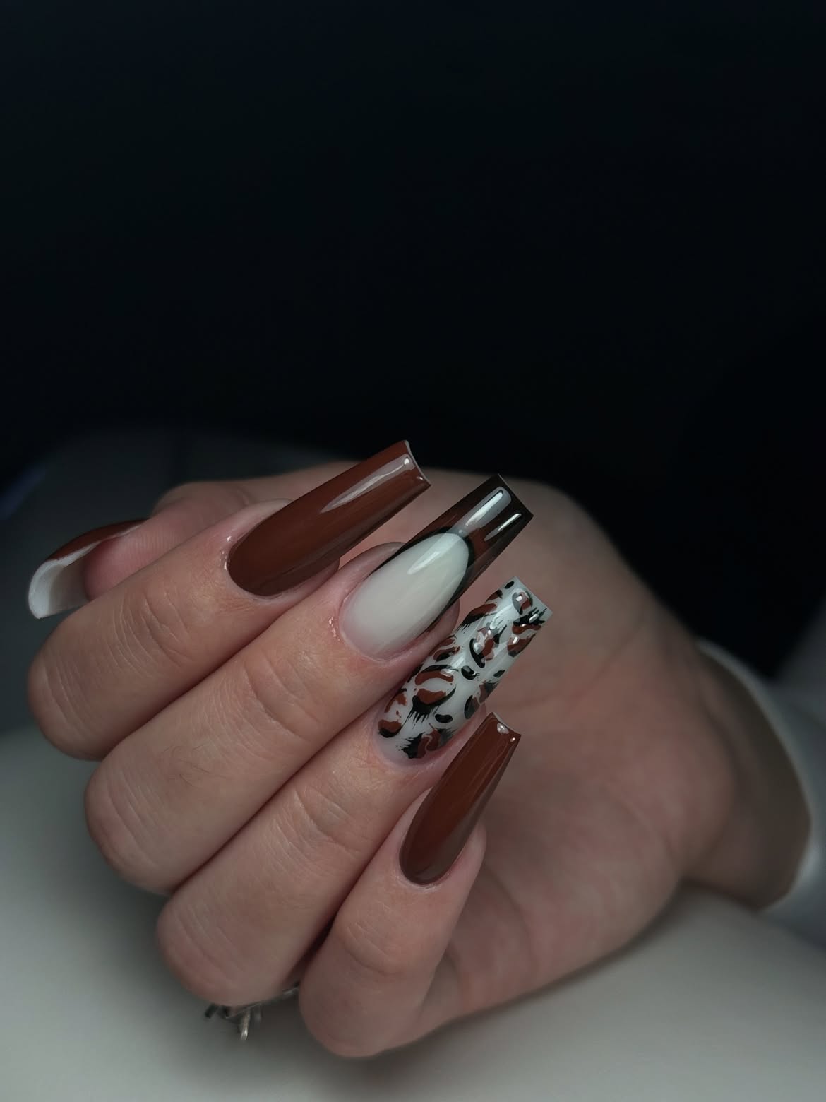 Chic Chocolate Leopard Print Coffin Nails