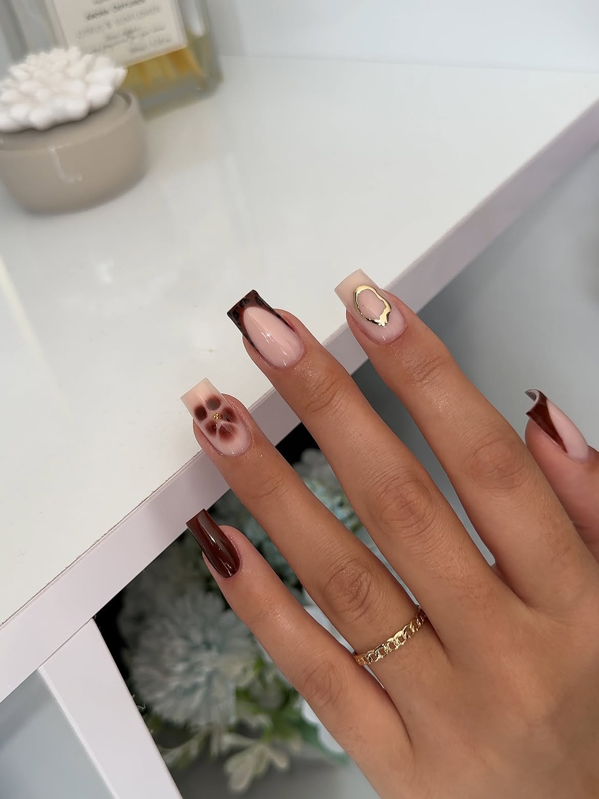 Chic Chocolate Paw Print French Tips