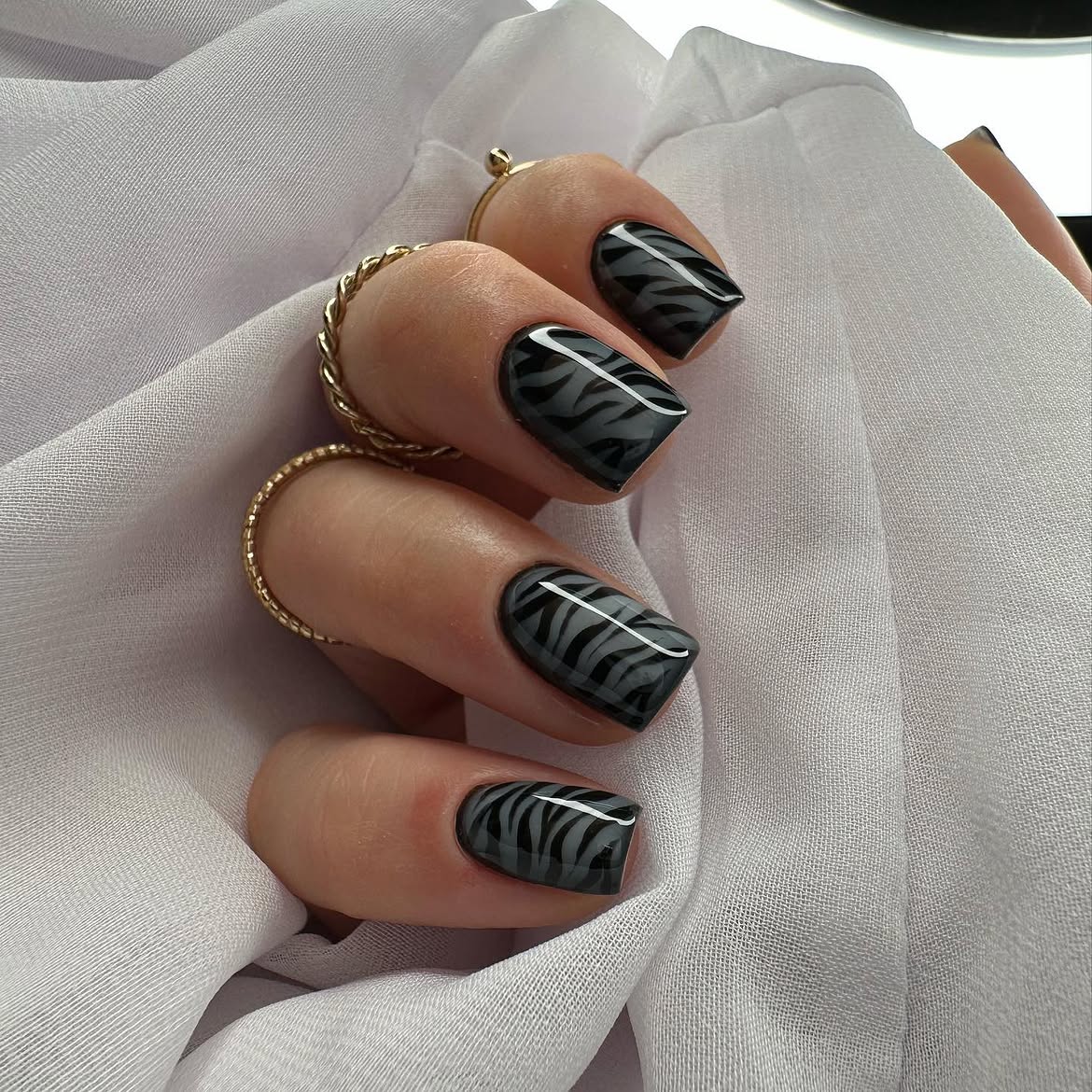 Chic Grey Zebra Print Square Nails