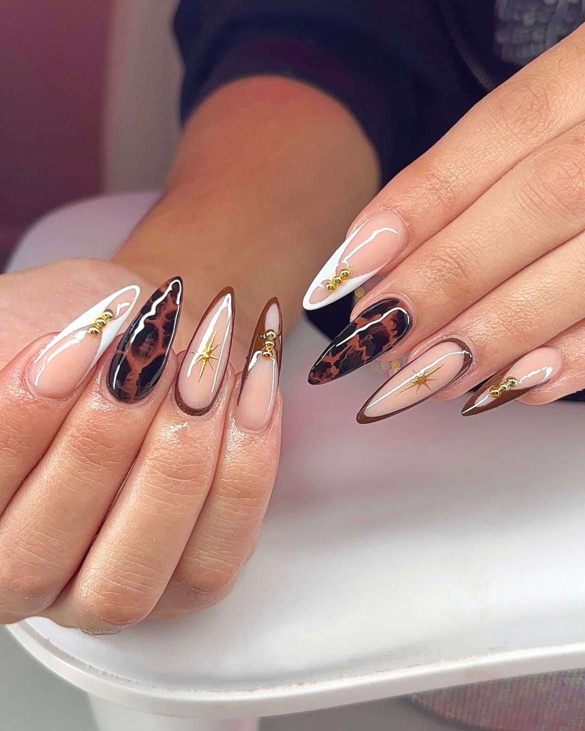 Chic Leopard Print Almond French With Gold Accents