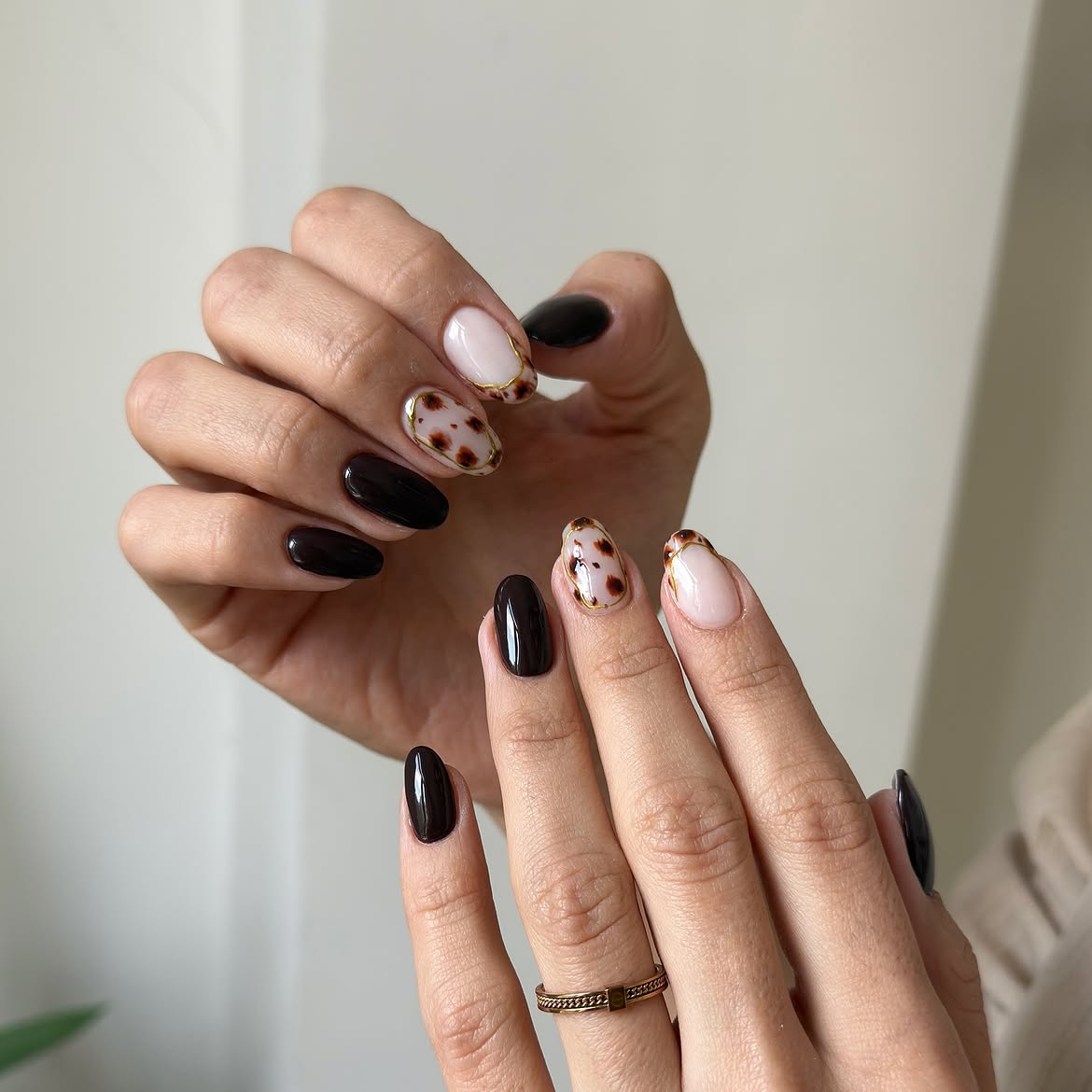 Chic Leopard Print with Gold French Tips