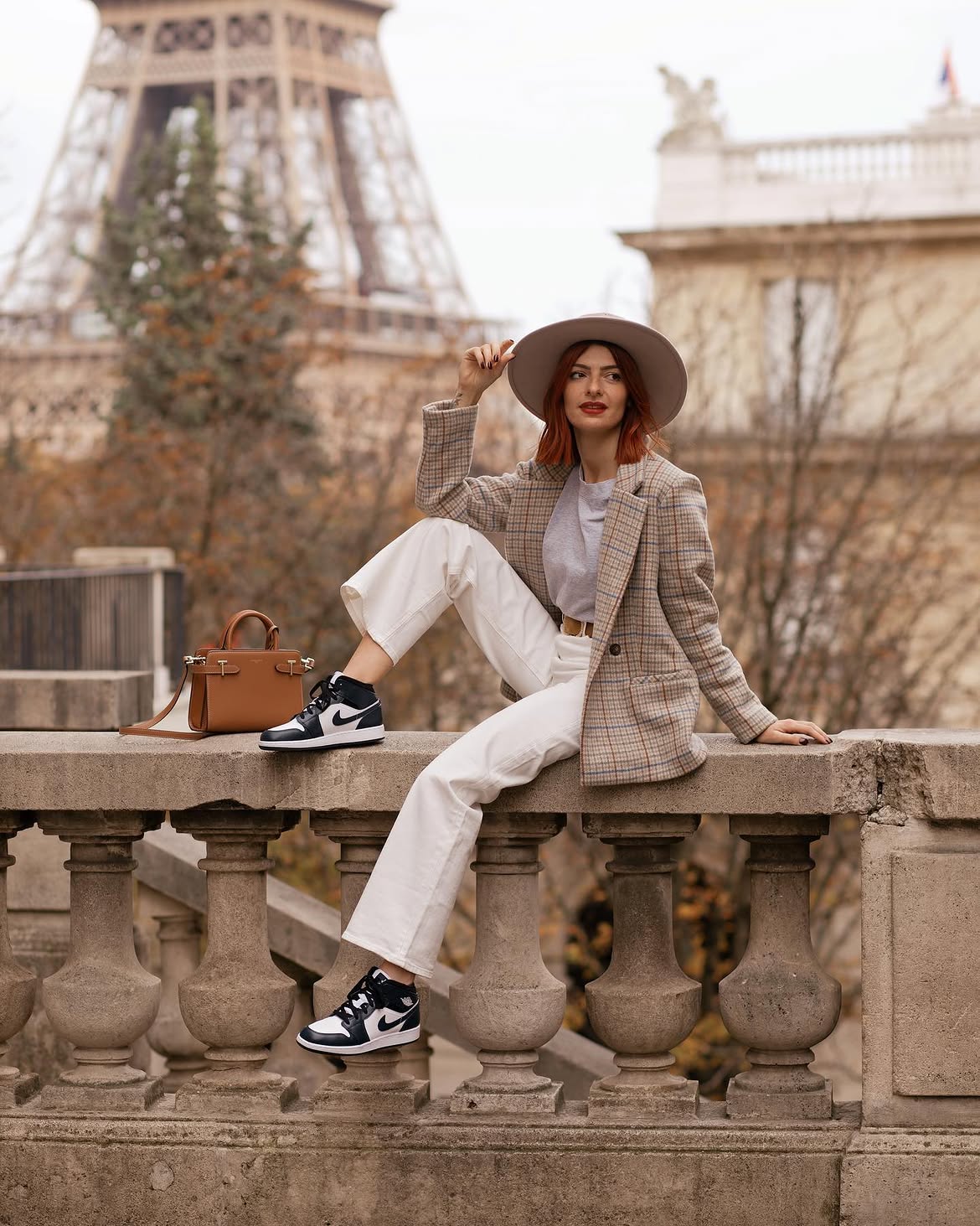 Chic Parisian Plaid Blazer and White Jean Outfit