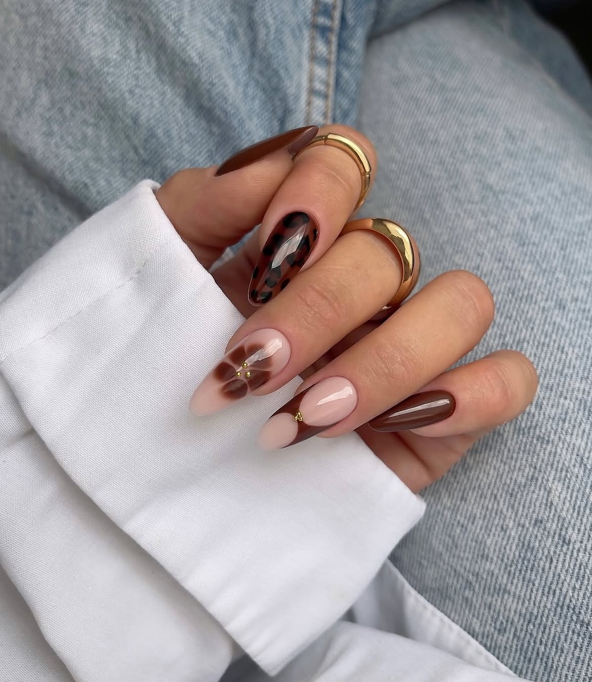 Chic Tortoiseshell and Brown Negative Space Nails