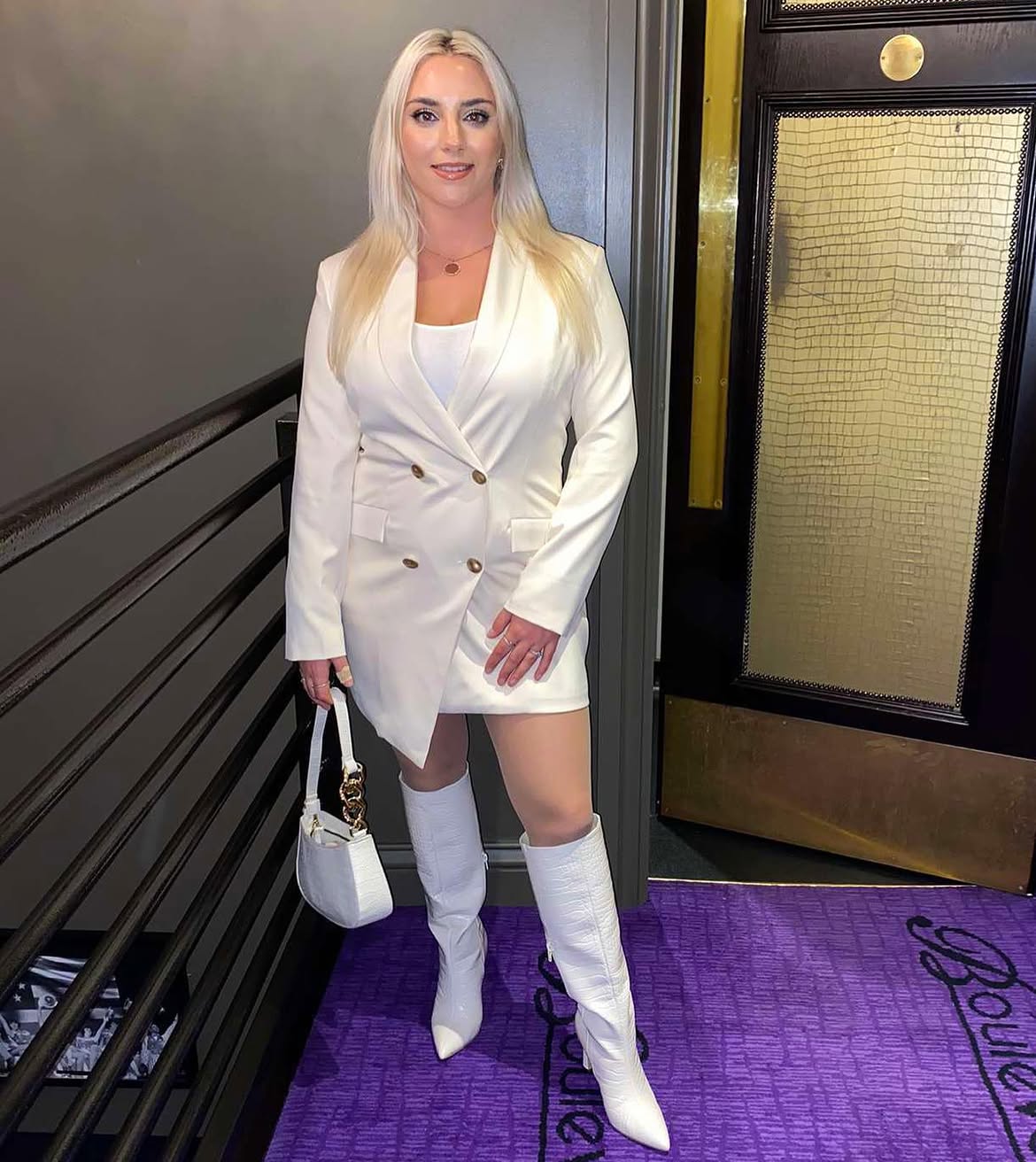 Chic White Blazer Dress With Knee-High Boots