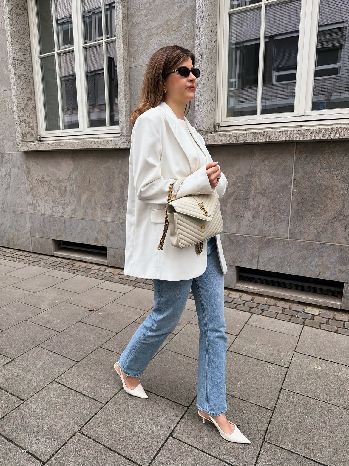Chic White Blazer With Light Wash Denim Staple