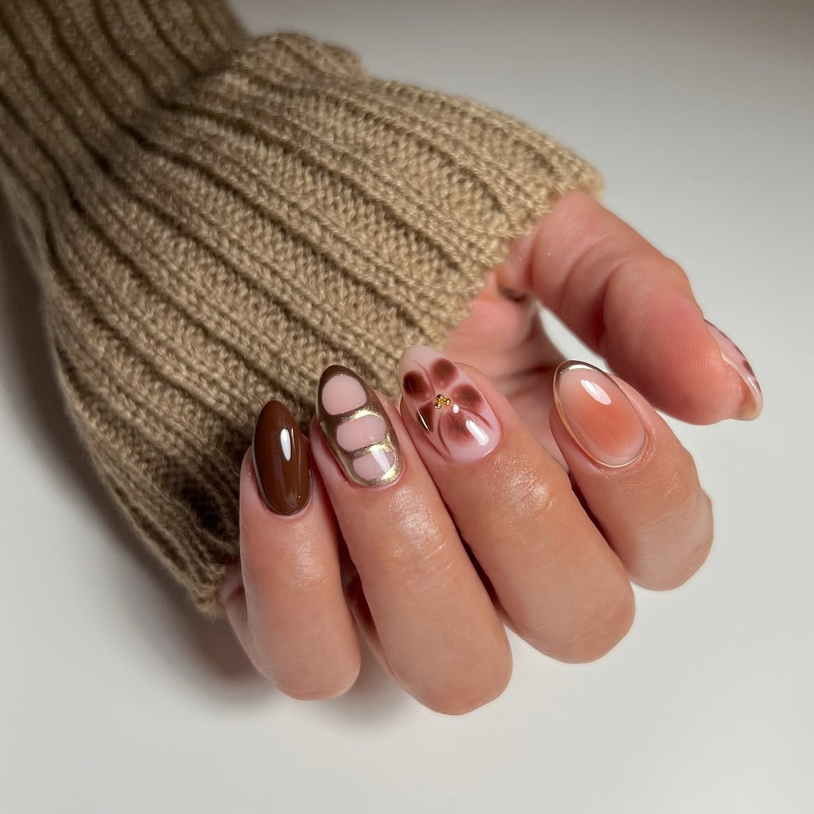 Chocolate Aura Ombre Almond Nails