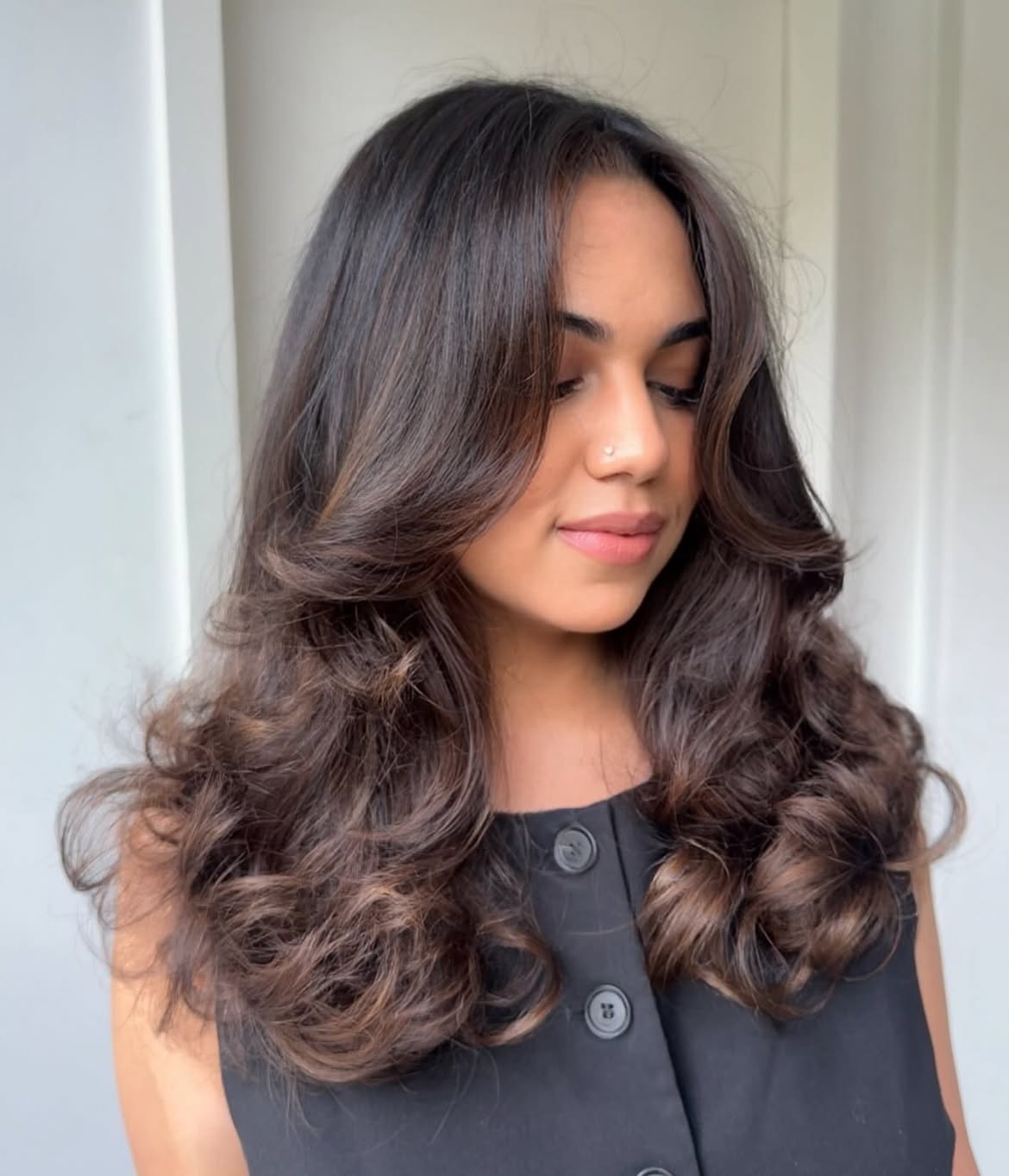 Chocolate Balayage With Voluminous Layers