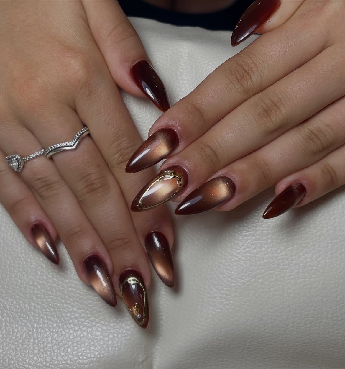 Chocolate Cat Eye Ombre Stiletto Nails