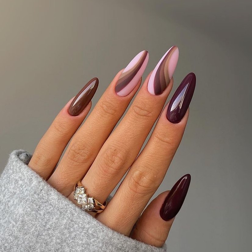 Chocolate Cream Swirl Almond Nails