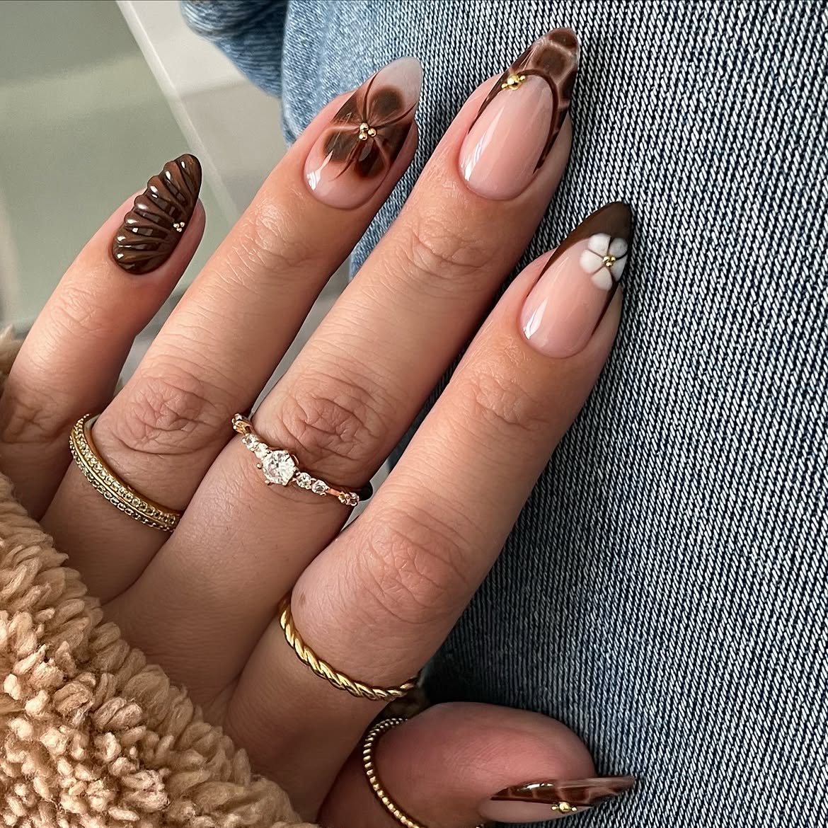 Chocolate Drip French Almond Nails