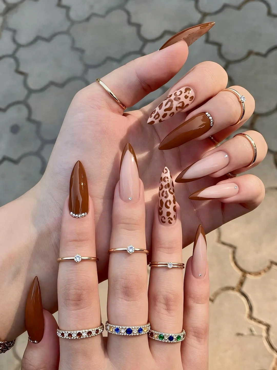 Chocolate Leopard Stiletto French Tips