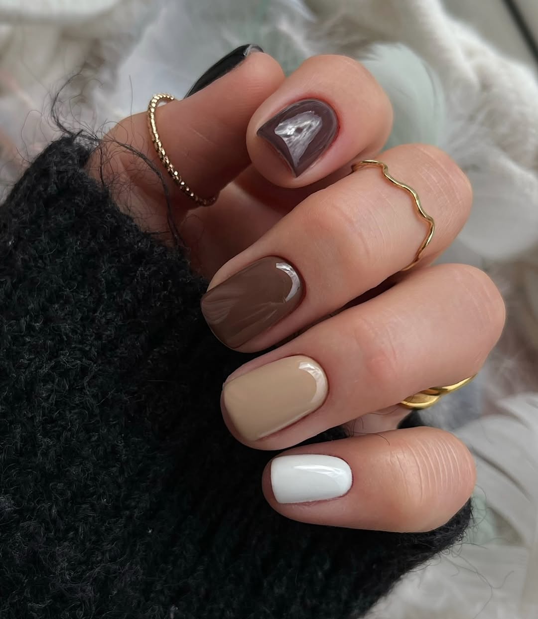 Chocolate Milk and Cream Swirl French Tips