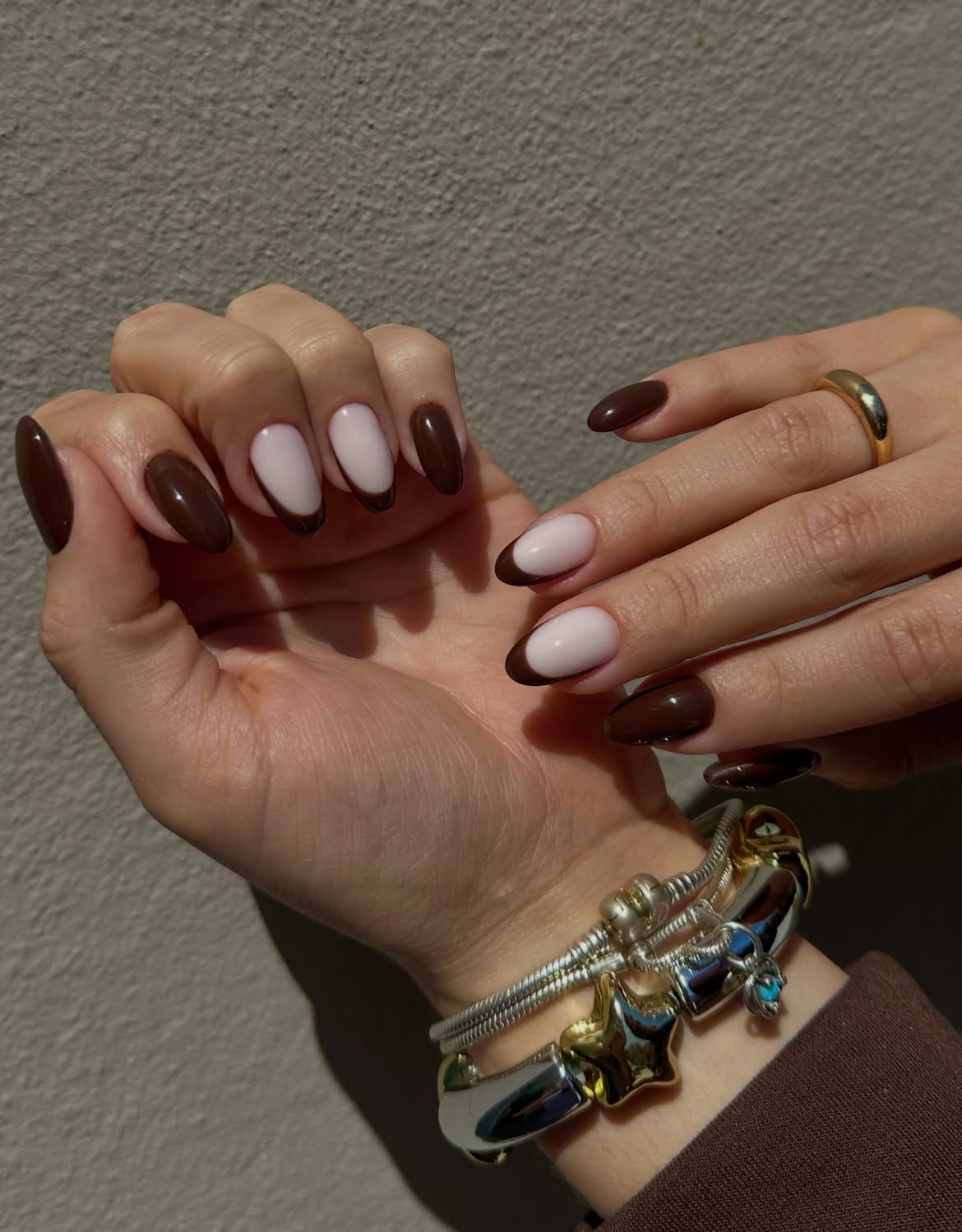 Chocolate Milk French Tip Almond Nails