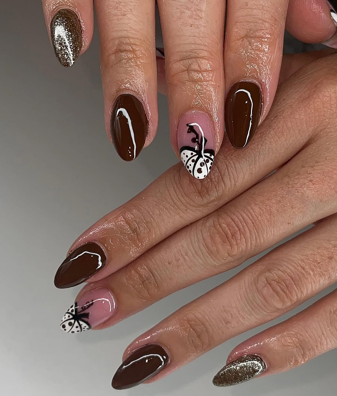 Chocolate Pumpkin Patch Almond Nails