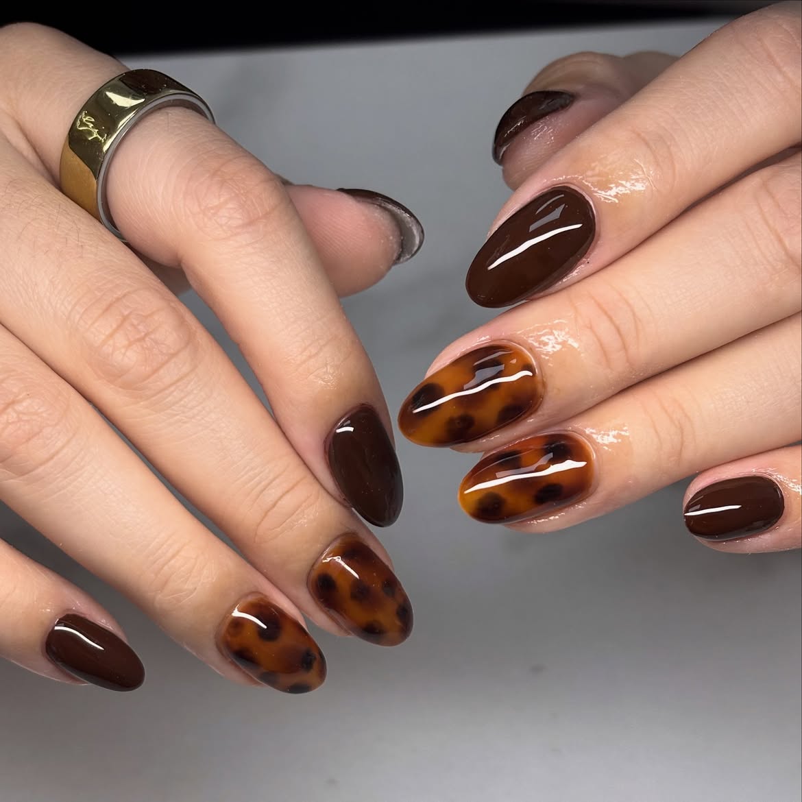 Chocolate Tortoiseshell Almond French Tips