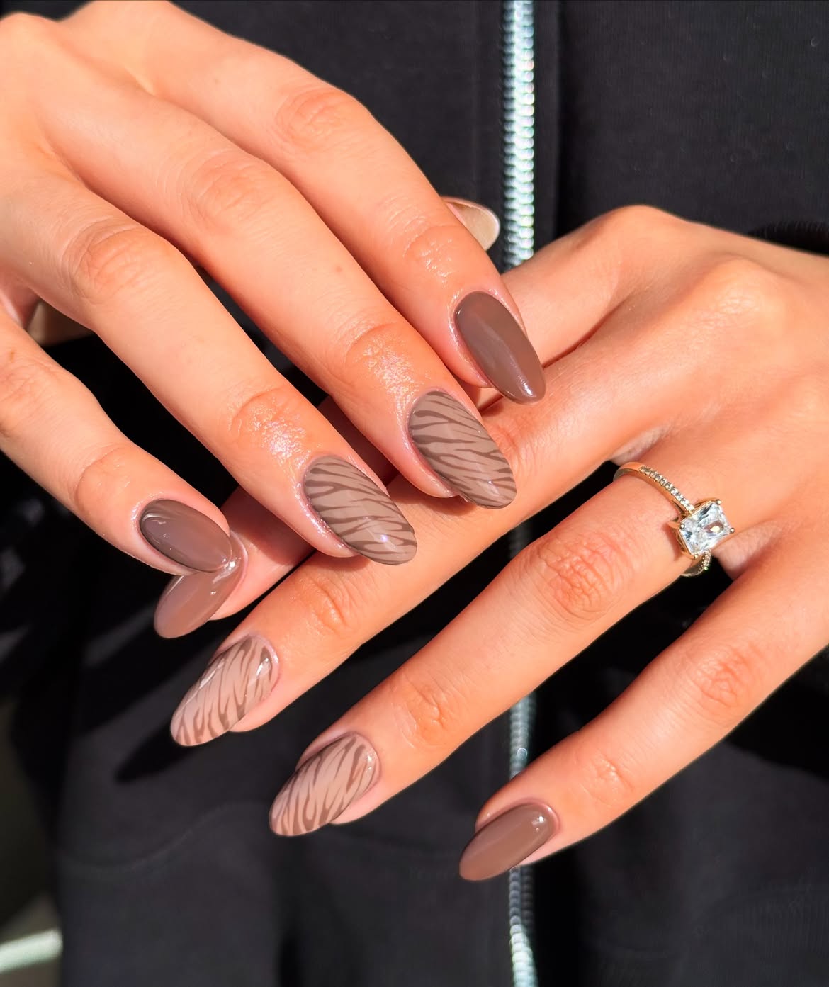 Chocolate Zebra Print Almond Nails