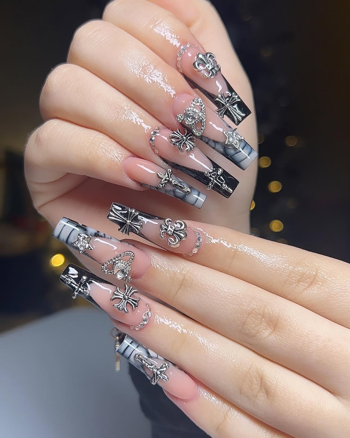 Chrome Chrome Hearts Inspired Coffin Nails