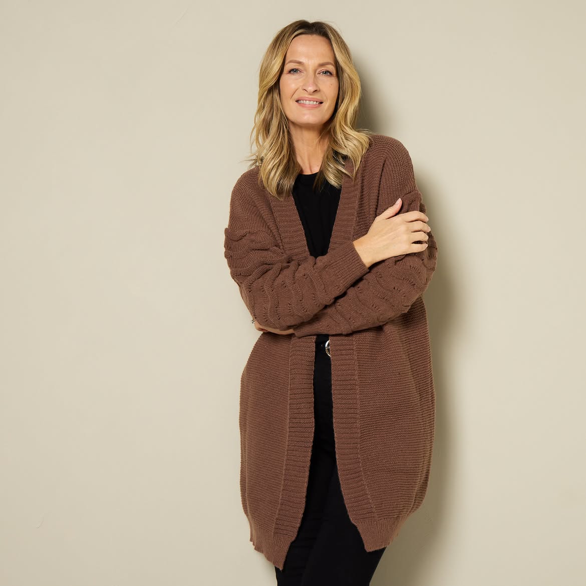Chunky Knit Cardigan With Black Base Layer