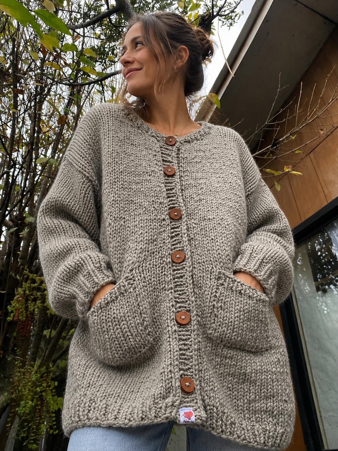 Chunky Knit Cardigan With Wooden Buttons