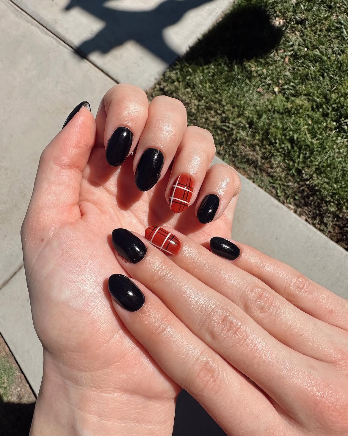 Classic Black And Red Plaid Fall Nails