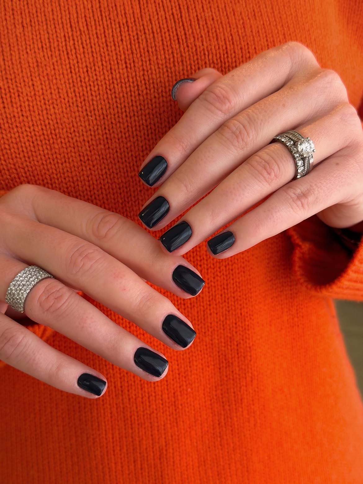 Classic Dark Navy Glossy Square Nails