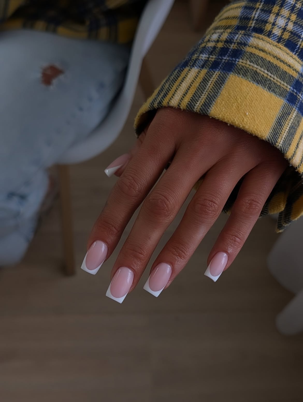 Classic French Square Nails With Pink Milky Base
