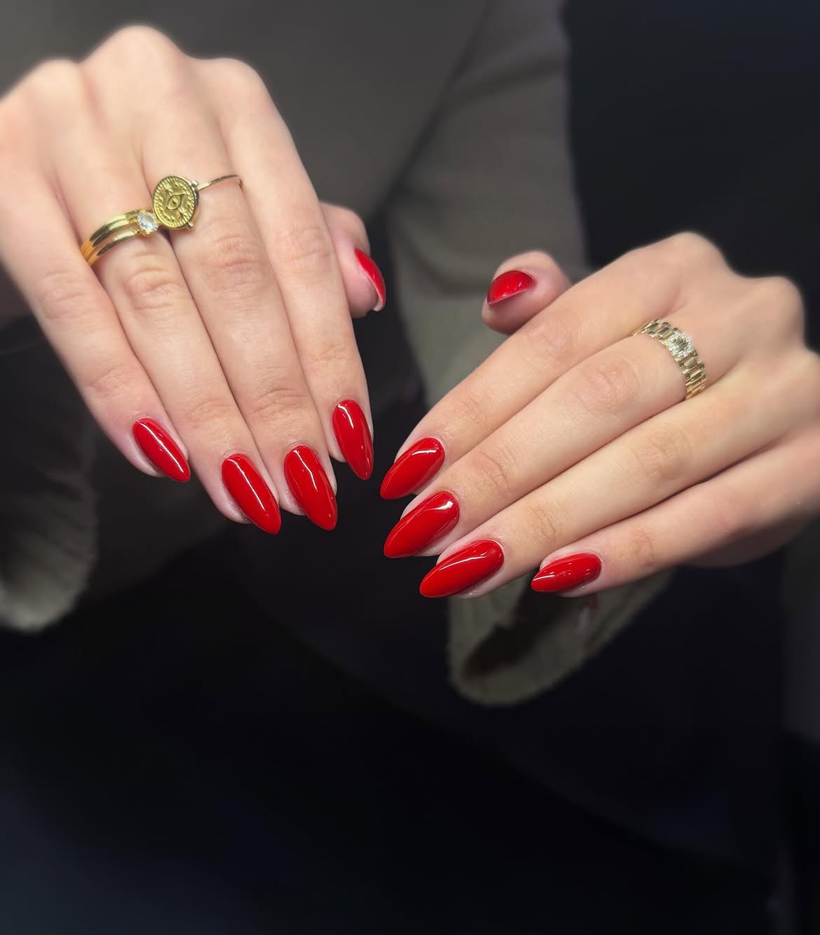 Classic Glossy Red Almond Nails