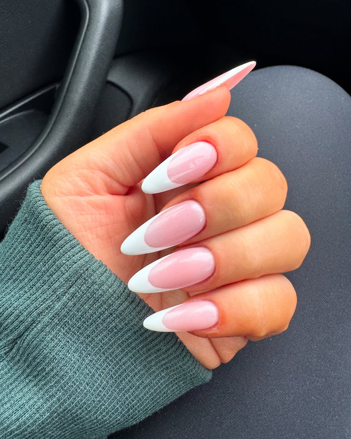 Classic Pink French Tip Almond Nails