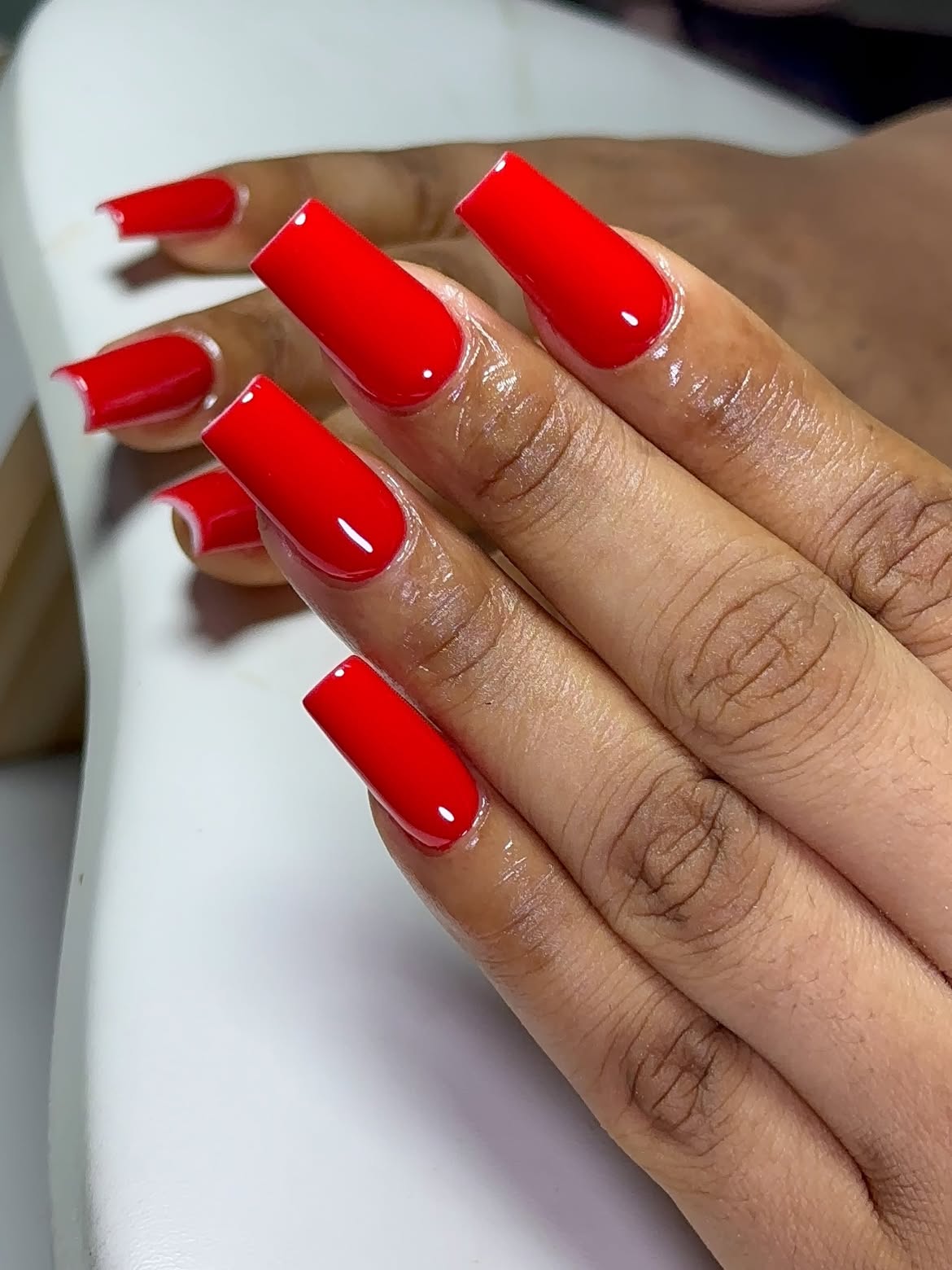 Classic Red Glossy Long Coffin Nails