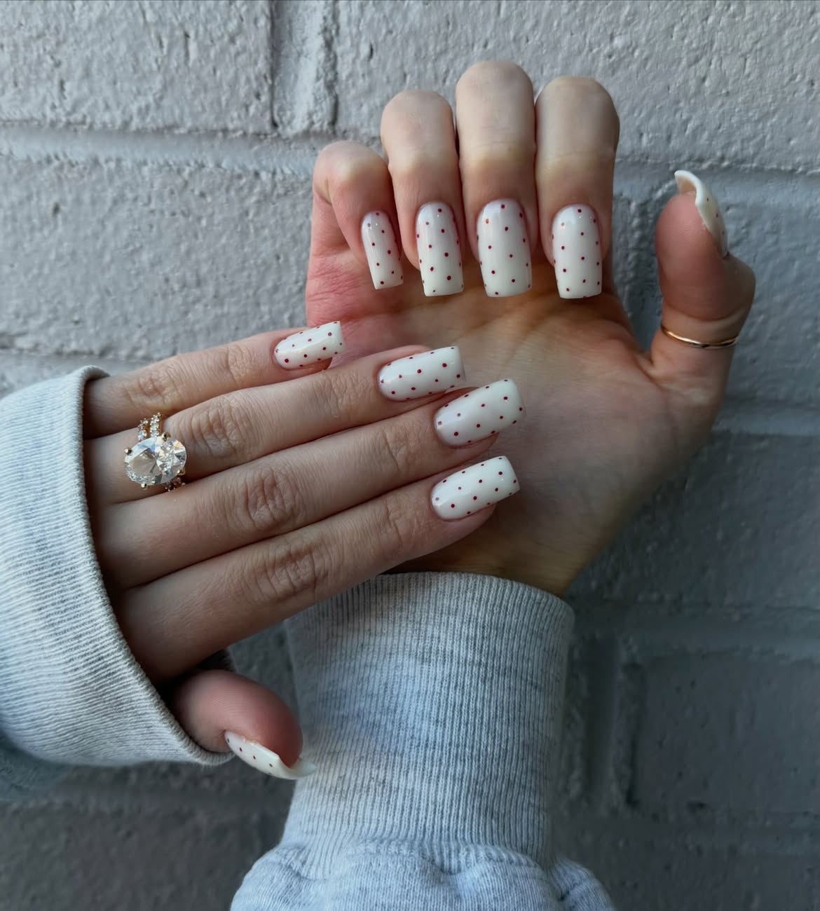 Classic White Polka Dot Matte Square Nails