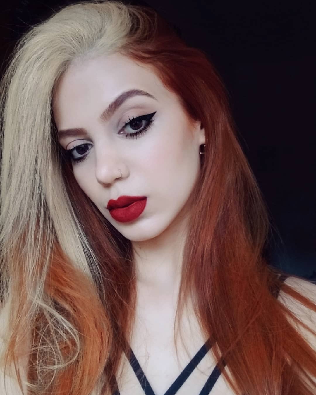 Contrasting Blonde Money Piece With Fiery Red Ombre