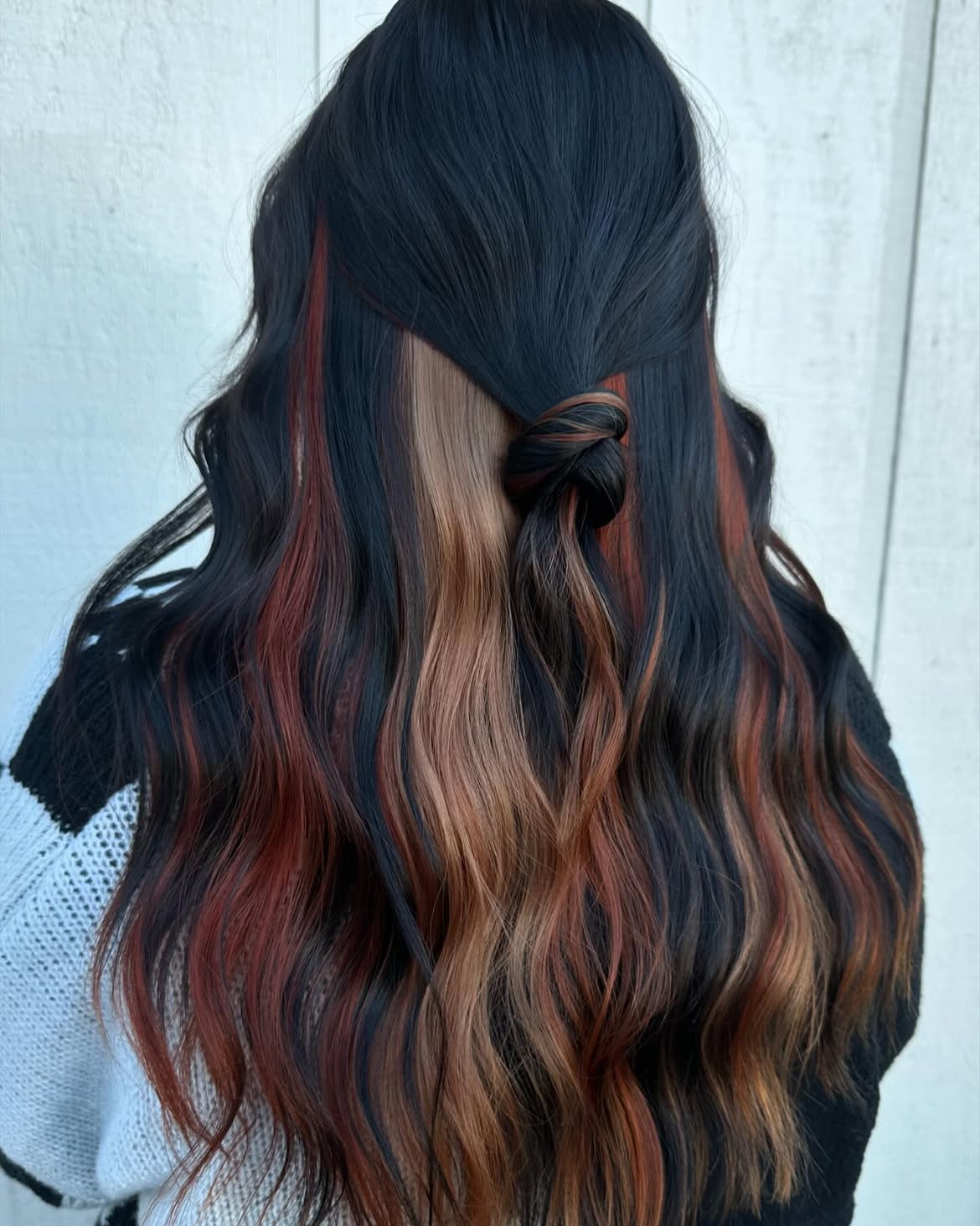 Copper And Caramel Streaks With Twisted Half-Up