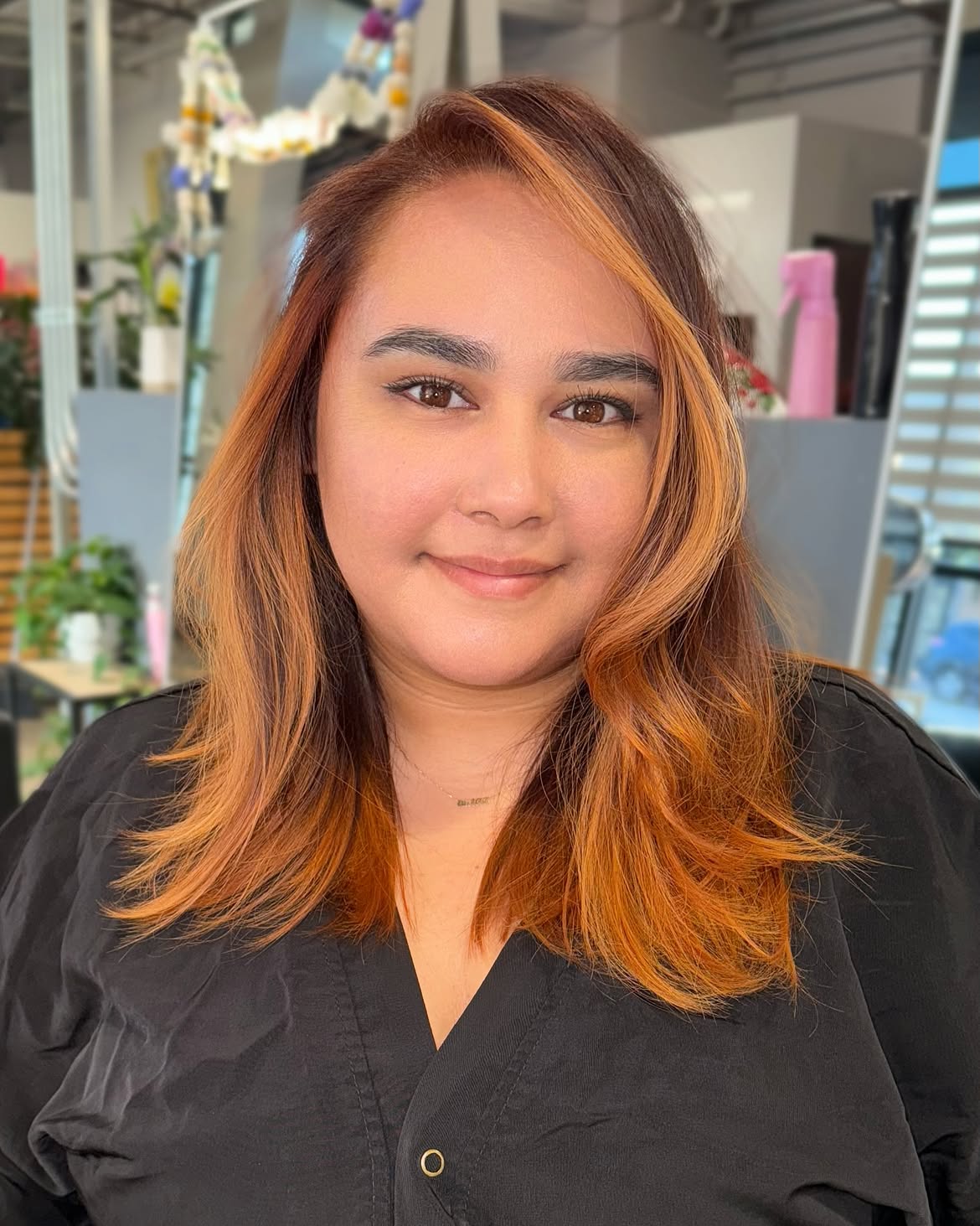Copper Balayage With Face-Framing Highlights
