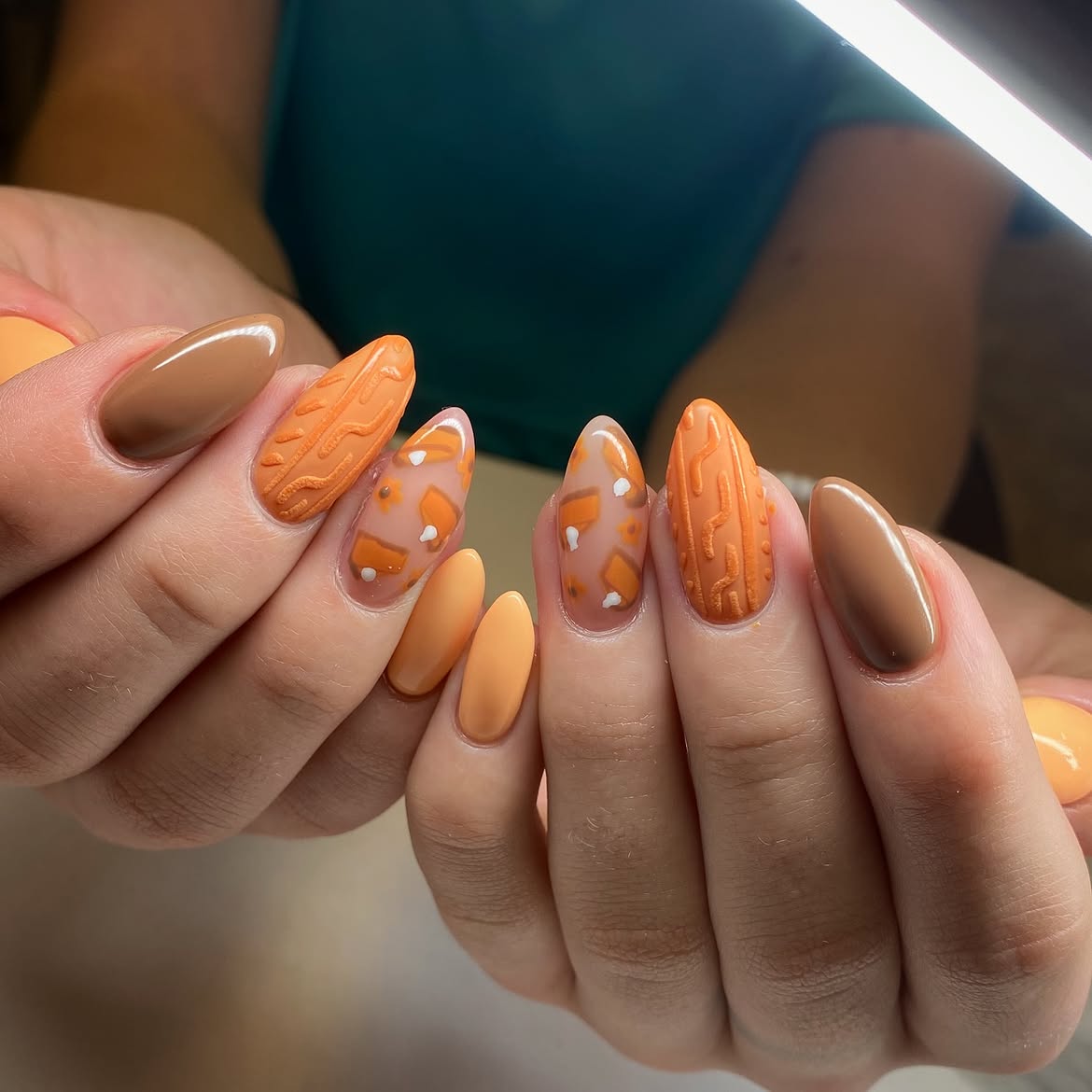 Cozy Autumn Cable Knit Almond Nails
