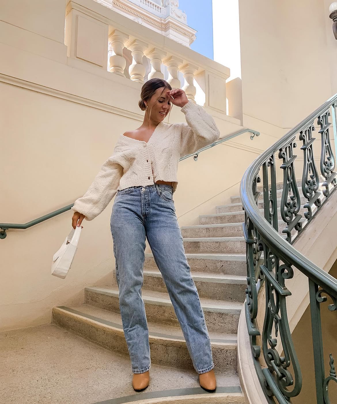 Cozy Cable Knit Cardigan With Straight Leg Denim