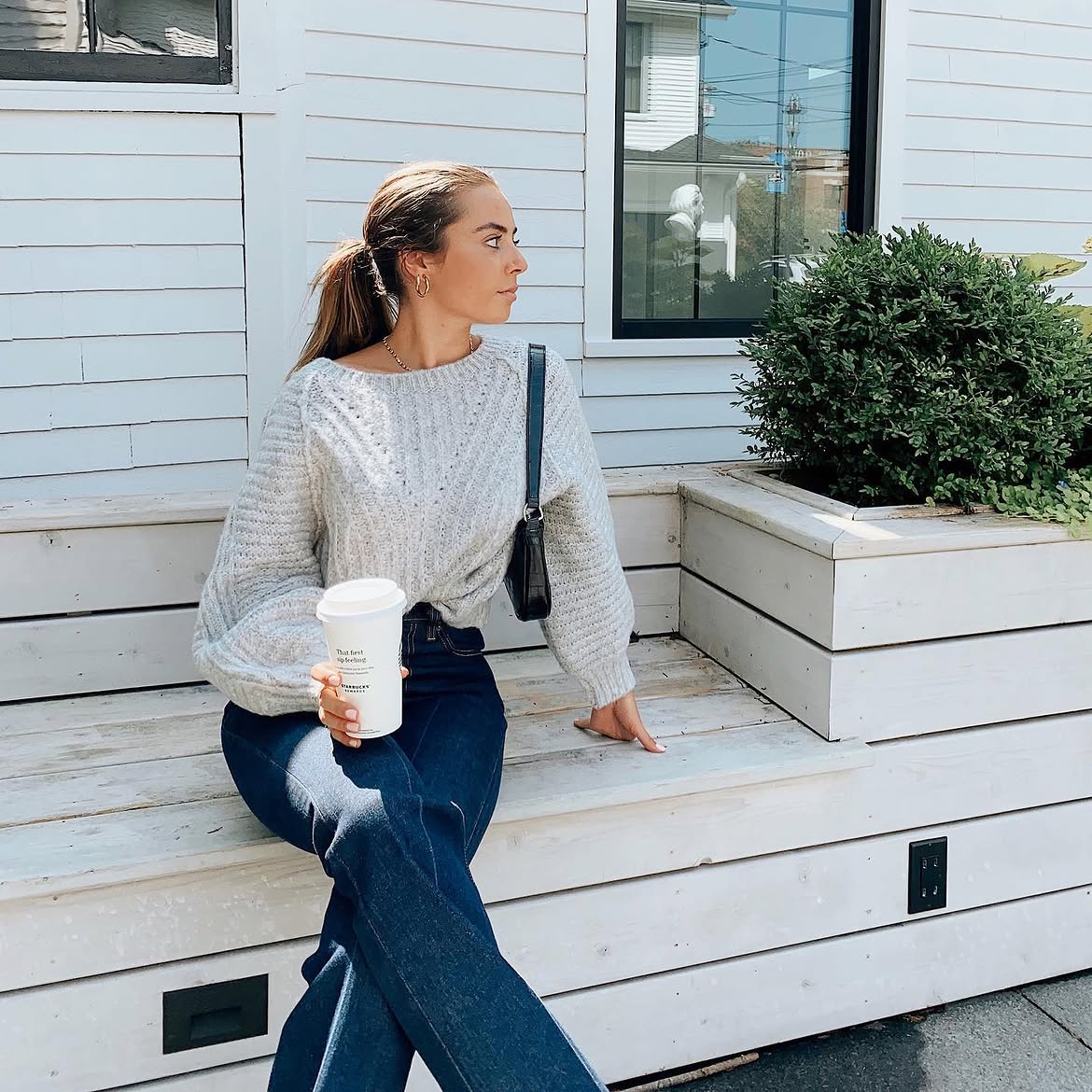 Cozy Cable Knit Sweater With Dark Wash High Waisted Jeans