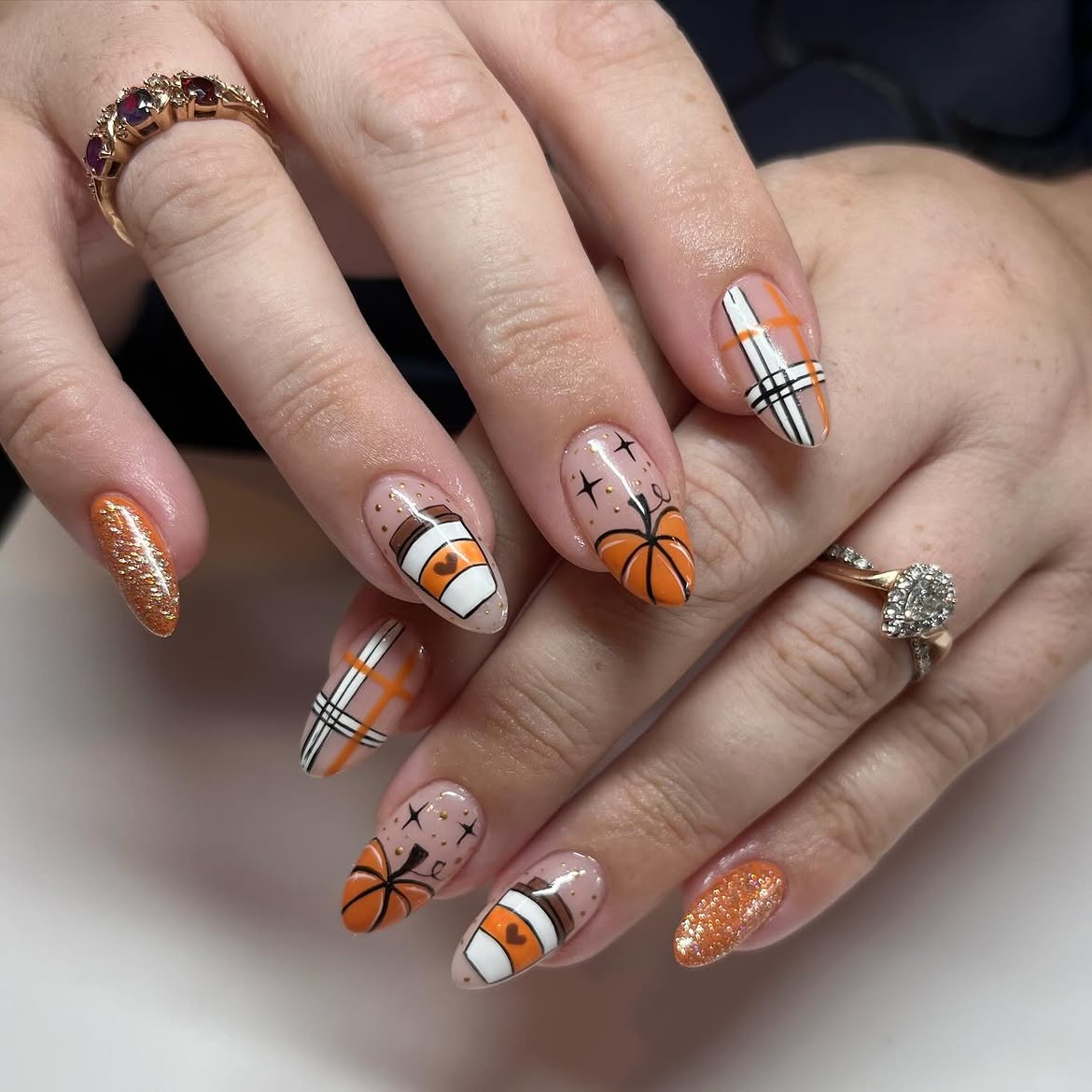Cozy Fall Pumpkin Spice Latte Nail Art