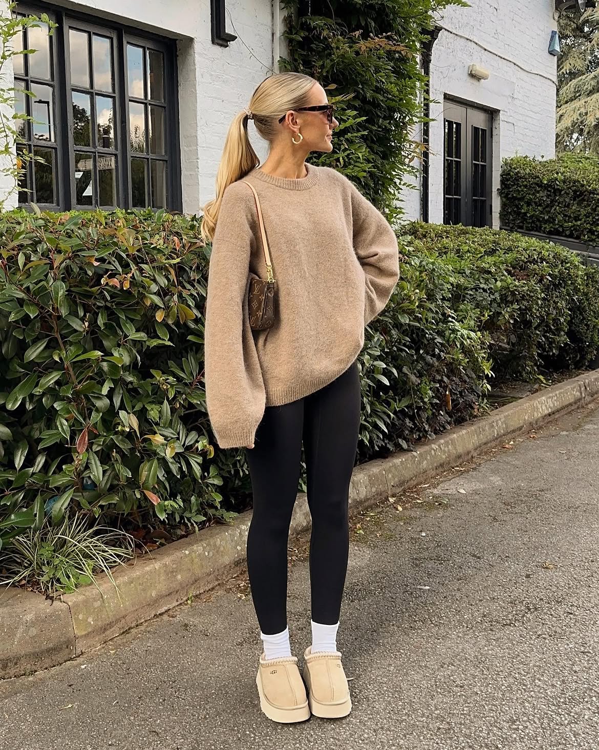 Cozy Knit And Black Leggings Loungewear Look