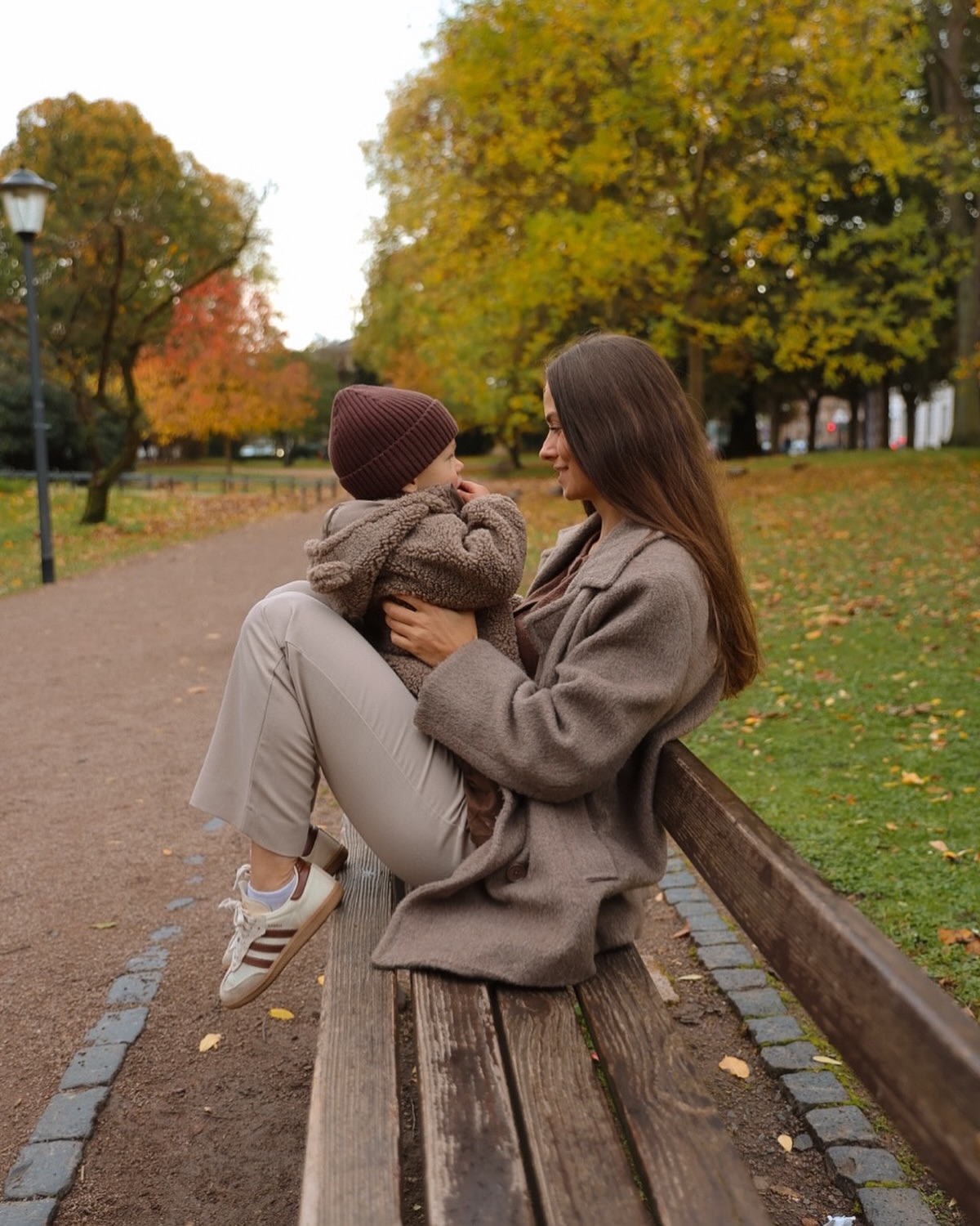 Cozy Neutral Coat And Trousers Park Outfit