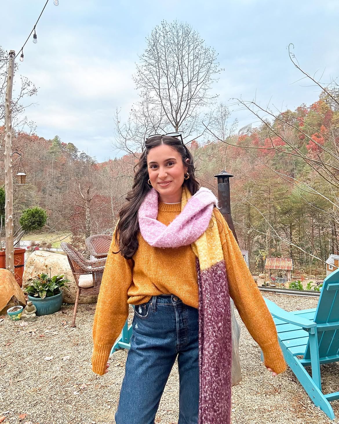 Cozy Ochre Sweater With Classic Denim