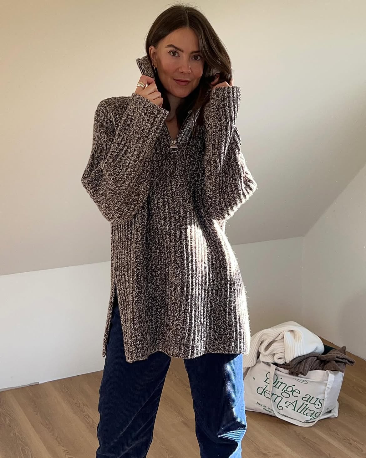 Cozy Oversized Half-Zip Sweater With Corduroy Pants
