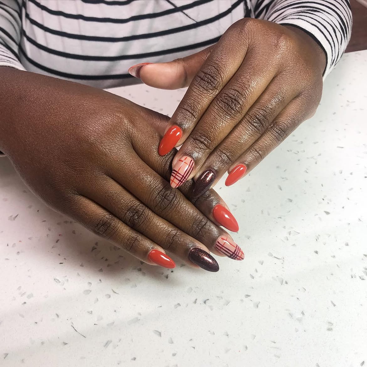 Cozy Plaid Almond Fall Nails