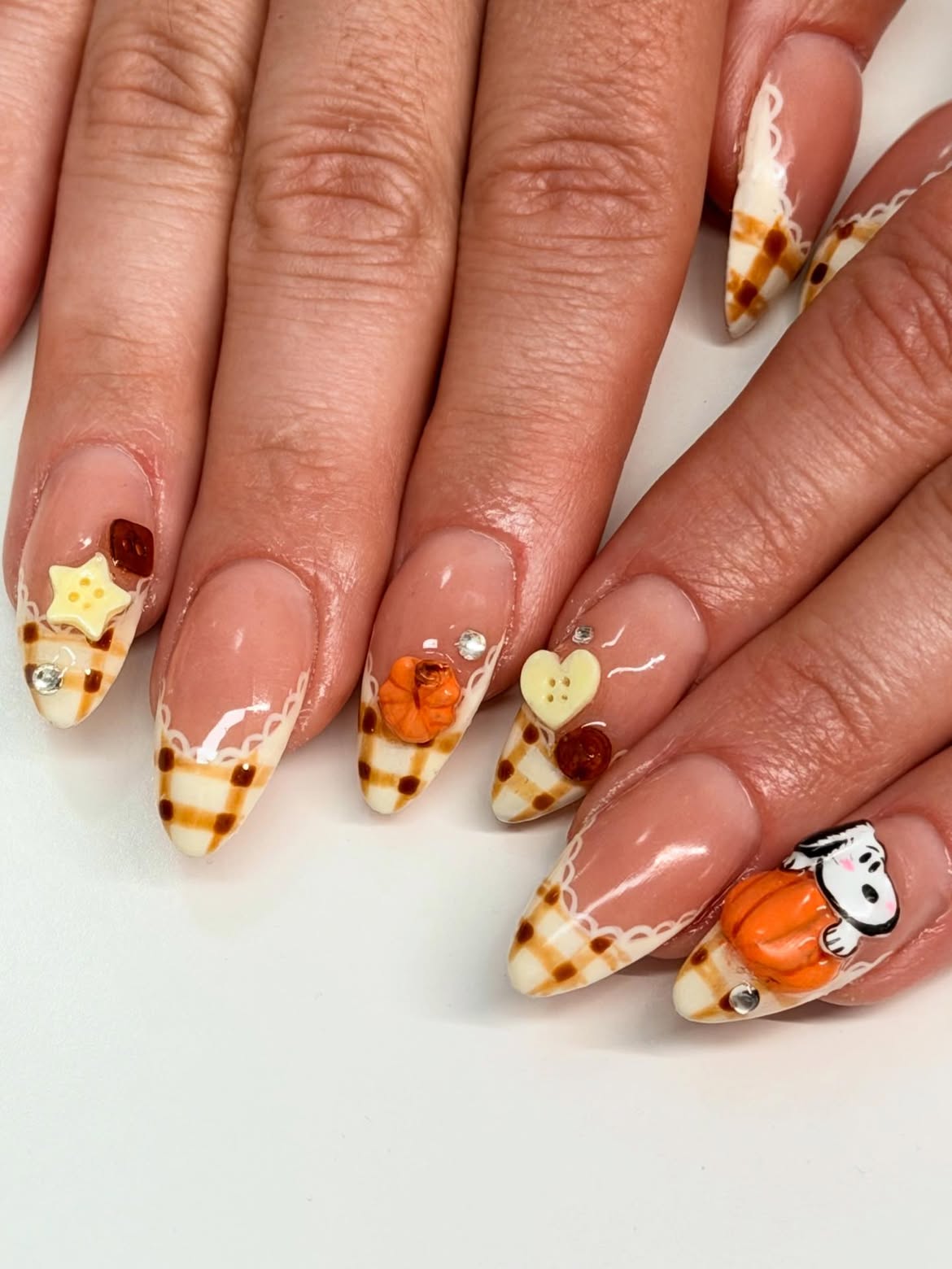 Cozy Plaid Pumpkin Patch 3D Nail Art