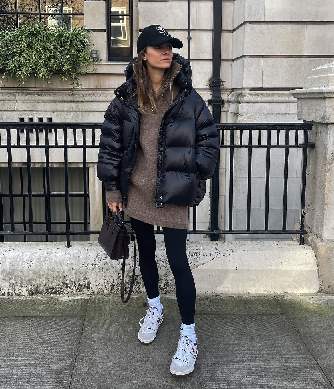 Cozy Puffer And Tunic Sweater Leggings Look