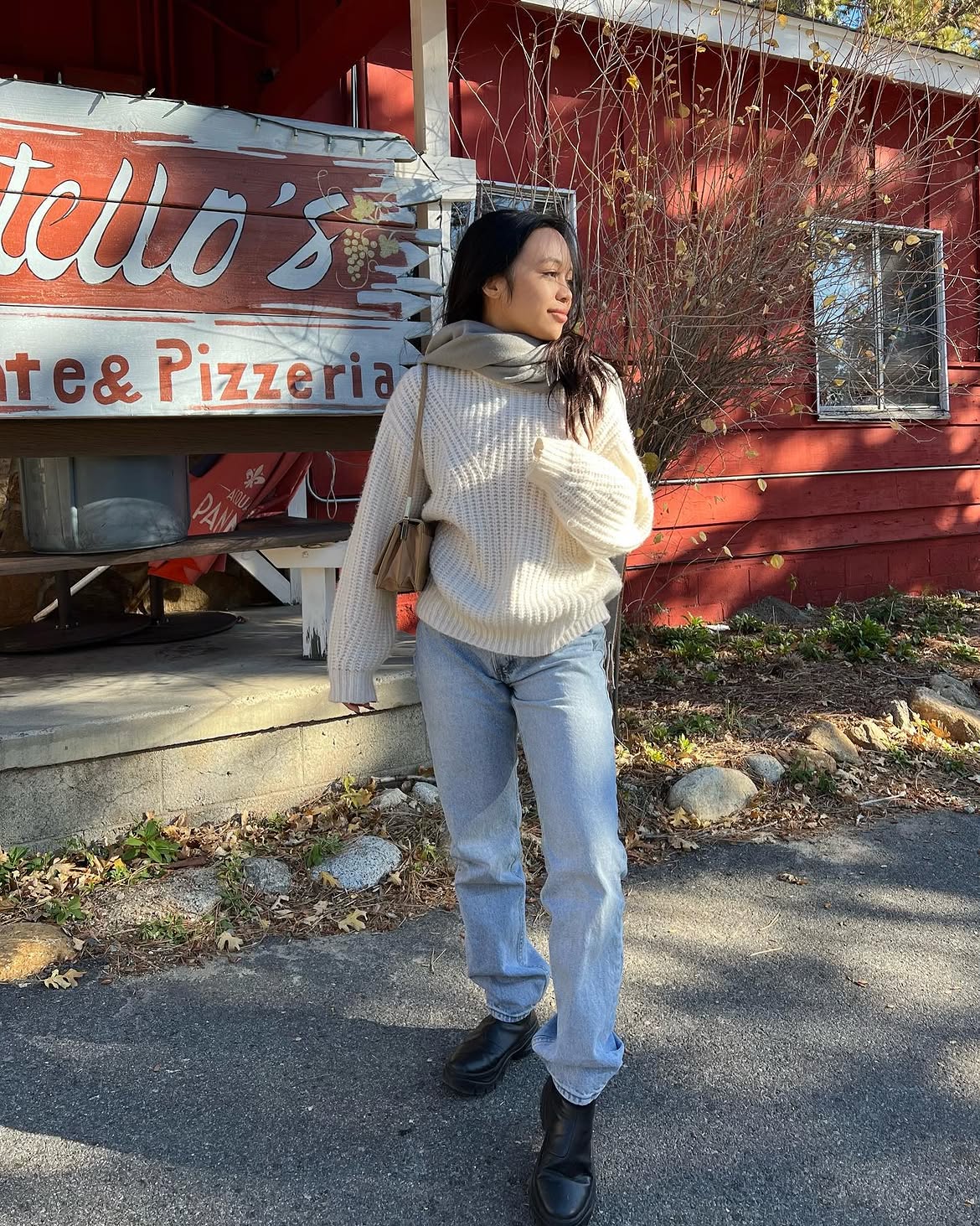 Cream Cable Knit Sweater With Light Wash Jeans